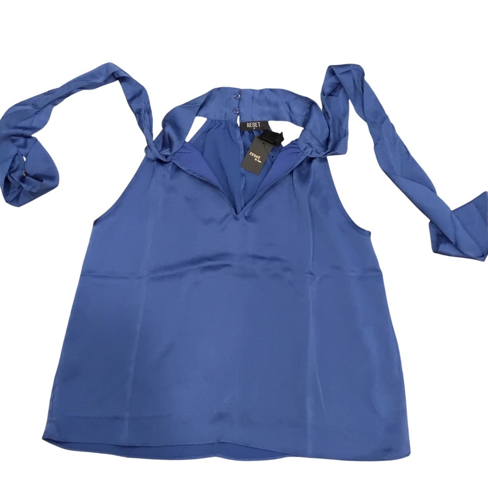 Reset by Jane Womens Blue Sleeveless Tie Neck‎ Blouse Top